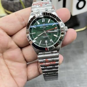 Super Clone Breitling Chronomat GMT 40 Green Dial Stainless Steel Bracelet BLS Factory China Replica Edition