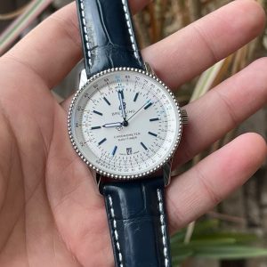 Breitling Navitimer Super Clone – BLS Factory Silver Case White Dial on Black Leather Strap