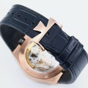 Super Clone Vacheron Constantin Overseas Tourbillon 42.5mm Blue Dial Rose Gold Leather Strap BBS Factory