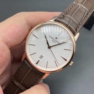Super Clone Vacheron Constantin Patrimony 40mm White Dial Rose-Gold Case Brown Gradient Leather Strap MKS Factory (Ref. 85180 · 9015-Based 2450 Clone)
