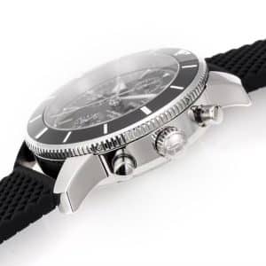 Super Clone Breitling Superocean Heritage Chronograph Black Dial Stainless Steel Black Rubber Strap