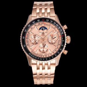 Breitling Navitimer Moonphase Chronograph Super Clone – GR Factory Rose Gold Dial on Bracelet