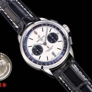 Super Clone Breitling Premier Chronograph 42 Blue-White Dial Stainless Steel Black Leather BLS Factory (V2 Version)