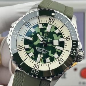 Super Clone Breitling Superocean 44 Green Camouflage Dial Stainless Steel Military-Green Rubber Strap