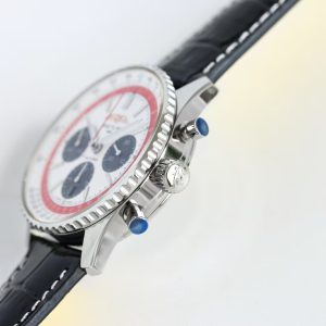 Breitling Navitimer Super Clone – F1 Factory Stainless Steel Silver Dial Black Sub-Dials Red Slide Rule on Black Leather