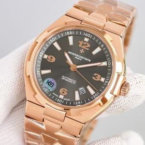 Super Clone Vacheron Constantin Overseas 42mm Black Dial Rose-Gold Stainless Steel Bracelet KB Factory