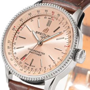 Breitling Navitimer Super Clone by BLS Factory — Silver Case, Soft Rose Dial, Brown Leather in Daily Light