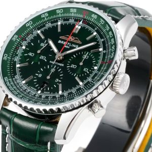 Breitling Navitimer Super Clone — Steel Case, Green Dial, Green Leather Strap (Chronograph Edition)