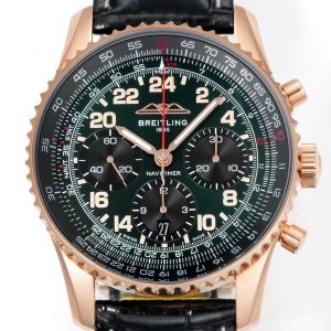 Breitling Navitimer Super Clone by BLS Factory — Rose-Gold Case, Green Dial, Black Leather Strap