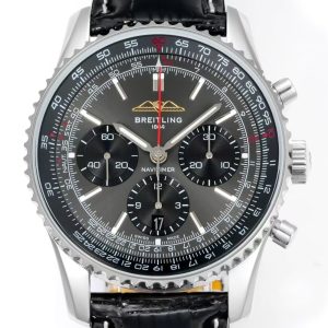 Breitling Navitimer Super Clone by BLS Factory — Steel Case, Dark Dial, Black Leather Strap