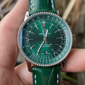 Breitling Navitimer Super Clone – BLS Factory Silver Case Green Dial on Green Leather Strap