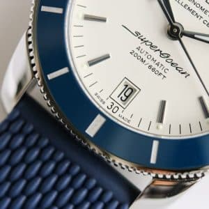 Super Clone Breitling Superocean Heritage II White Dial Blue Bezel Blue Rubber BLS Factory China Replica Edition