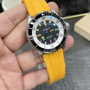 Super Clone Breitling Superocean 44 Rainbow Index Black Dial Stainless Steel Yellow Rubber Strap BLS Factory