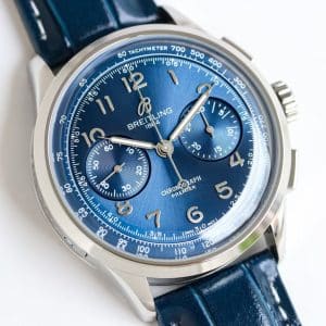 Super Clone Breitling Premier Chronograph 42 Blue Dial Stainless Steel Blue Leather BLS Factory