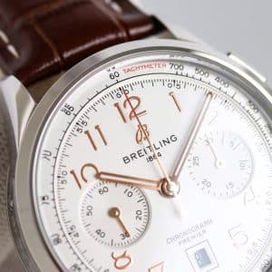 Super Clone Breitling Premier Chronograph 42 Silver-White Dial Stainless Steel Black Leather BLS Factory