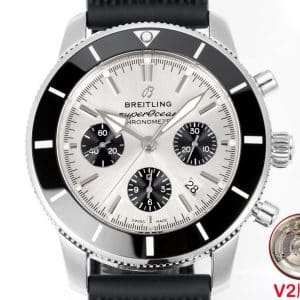Super Clone Breitling Superocean Heritage II Chronograph 44 Silver Dial Black Bezel Rubber Strap BLS Factory V2 China Replica Edition