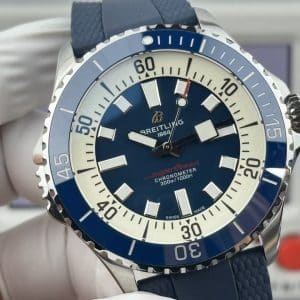Super Clone Breitling Superocean 44 Blue Dial Cream Ring Blue Bezel with Blue Rubber Strap from BLS Factory China Replica Edition