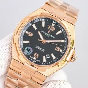 Super Clone Vacheron Constantin Overseas 42mm Black Dial Rose-Gold Stainless Steel Bracelet KB Factory