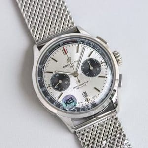Super Clone Breitling Premier Chronograph 42 Silver Dial with Mesh Bracelet – KB Factory