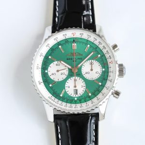 Breitling Navitimer Super Clone – F1 Factory Stainless Steel Green Dial White Sub-Dials on Black Leather