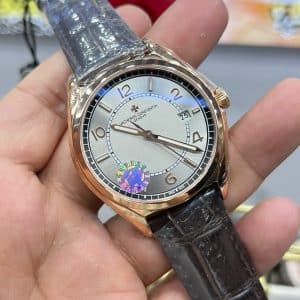 Super Clone Vacheron Constantin Fiftysix 4600E/000R-B441 40mm Silver Dial Pink Gold Case Leather Strap ZF Factory