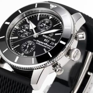 Super Clone Breitling Superocean Heritage Chronograph Black Dial Stainless Steel Black Rubber Strap