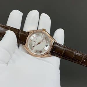 Super Clone Vacheron Constantin Fiftysix 4600E/000A-B402 40mm Silver Dial Diamond Bezel Pink Gold Case Leather Strap TW Factory