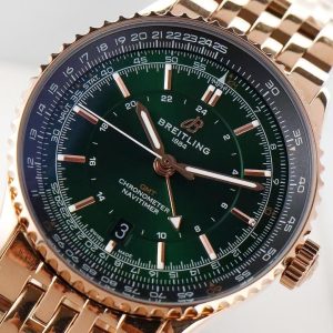 Breitling Navitimer GMT Super Clone – Rose Gold Green Dial by BLS / VS / GR Factories