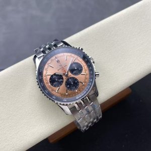 BLS Factory China Super Clone Chronograph Breitling Navitimer 43 Salmon Dial Stainless Steel Bracelet