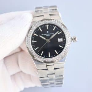 Super Clone Vacheron Constantin Overseas 33mm Mother-of-Pearl Dial Diamond Bezel Stainless Steel Integrated Bracelet PPF Factory