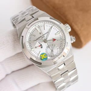 Super Clone Vacheron Constantin Overseas Dual Time 41mm Silver Dial Stainless Steel Bracelet JC Factory
