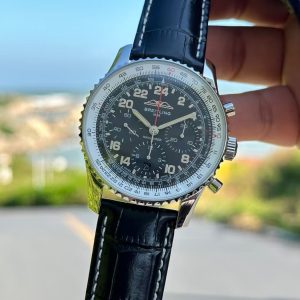 Breitling Navitimer Super Clone by BLS Factory — Steel Case, Dark Dial, Black Leather Strap