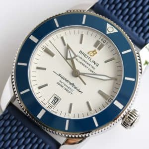 Super Clone Breitling Superocean Heritage II White Dial Blue Bezel Blue Rubber BLS Factory China Replica Edition