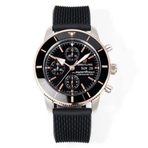 Super Clone Breitling Superocean Heritage Chronograph 44 Black Dial Rose Gold Bezel Black Rubber Strap BLS Factory