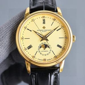 Super Clone Vacheron Constantin Historiques 47101 40mm White Dial Yellow Gold Case Leather Strap TW Factory