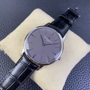 Super Clone Vacheron Constantin Patrimony 40mm Gray Dial White-Gold Case Black Leather Strap MKS Factory (Ref. 81180 · 9039 Ultra-Thin Movement)