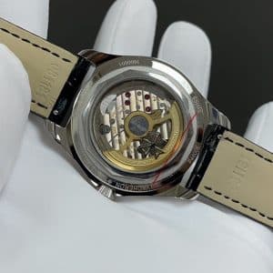 Super Clone Vacheron Constantin Fiftysix 40mm Silver Sector Dial Steel Case Diamond Bezel Leather Strap TW Factory