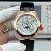 Super Clone Vacheron Constantin Overseas Perpetual Calendar Ultra-Thin 41.5mm Rose Gold Silver Dial Leather Strap 8F Factory