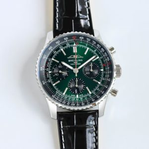 Breitling Navitimer Super Clone – F1 Factory Stainless Steel Dark Green Dial Black Sub-Dials on Black Leather