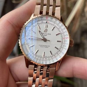 Breitling Navitimer Super Clone – BLS Factory Rose Gold Case White Dial on Steel Bracelet