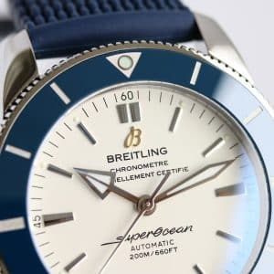 Super Clone Breitling Superocean Heritage II White Dial Blue Bezel Blue Rubber BLS Factory China Replica Edition