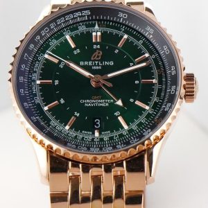 Breitling Navitimer GMT Super Clone – BLS Factory Rose Gold Green Dial on Bracelet