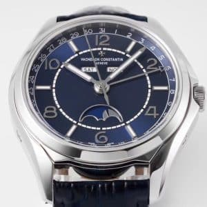 Super Clone Vacheron Constantin Fiftysix 4000E/000A-B548 40mm Blue Complete Calendar Steel Case Leather Strap TW Factory