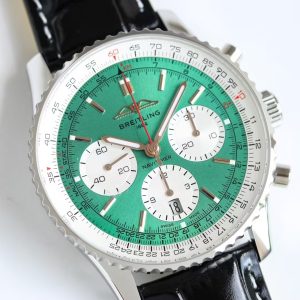 Breitling Navitimer Super Clone – F1 Factory Stainless Steel Green Dial White Sub-Dials on Black Leather