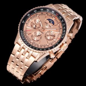 Breitling Navitimer Moonphase Chronograph Super Clone – GR Factory Rose Gold Dial on Bracelet