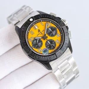 Super Clone Breitling Avenger 45 Yellow Dial Black Steel Bracelet KB Factory