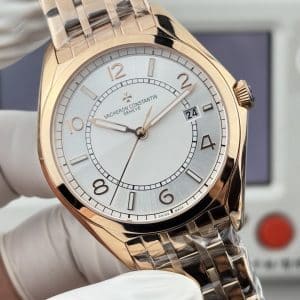 Super Clone Vacheron Constantin Fiftysix 40mm Silver Sector Dial Pink Gold Case Bracelet ZF Factory