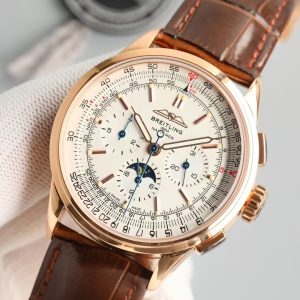 Breitling Navitimer Moonphase Super Clone – BLS Factory Rose Gold White Dial on Leather