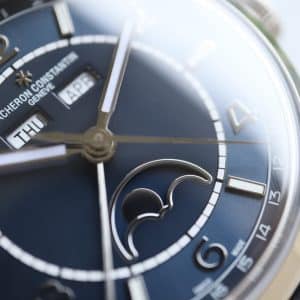 Super Clone Vacheron Constantin Fiftysix 40mm Blue Complete Calendar Dial Pink Gold Case Leather Strap MX Factory