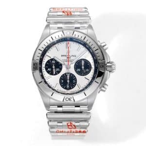 Super Clone Breitling Chronomat 42 White Dial Blue Subdials Stainless Steel Pilot Bracelet GR Factory